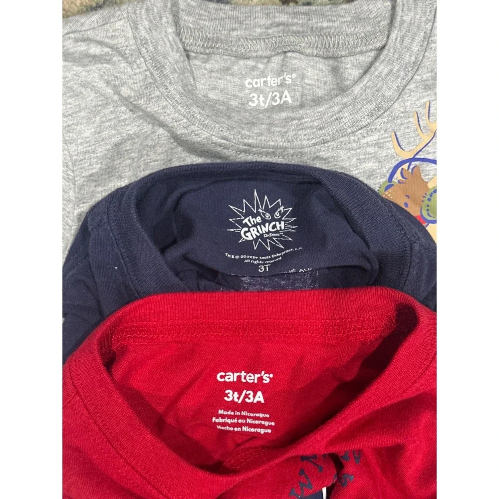 Carter's Grinch Holiday‎ Shirt Bundle Boys 3T Red Gray Navy Christmas